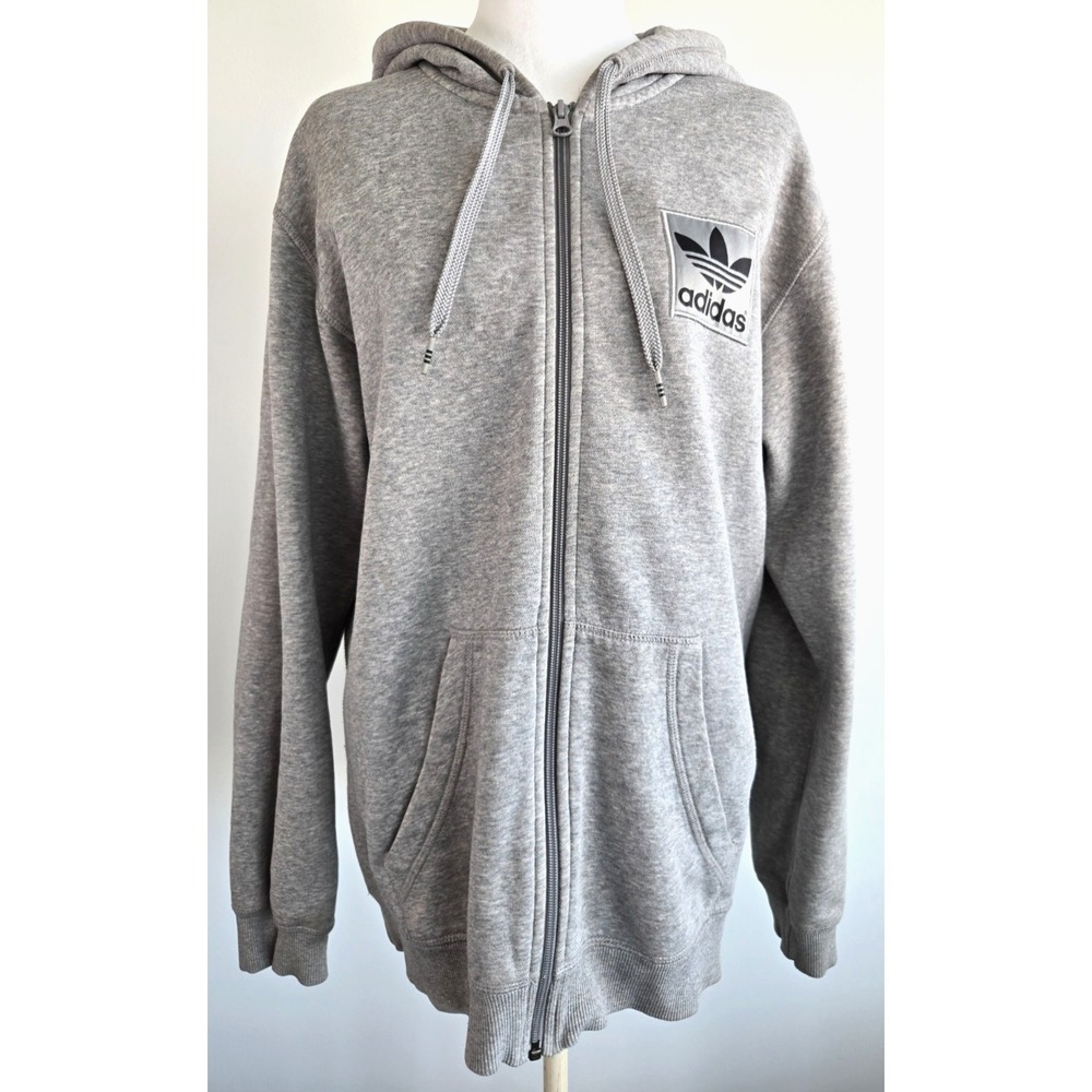 Adidas Mens M Heather Gray Trefoil Full Zip Hoodie Sweatshirt Classic Long Sleev